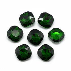 Pointed Back Glass Rhinestone Cabochons, Faceted, Back Plated, Square, Green, 12x12x5mm(RGLA-T032-12x12mm-20)