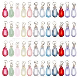 48Pcs 12 Color Transparent Glass Charms, with Iron Open Jump Rings and Copper Wire, Mixed Color, 18x7.5x6mm, Hole: 3.6mm, 4Pcs/color(PALLOY-AB00010)
