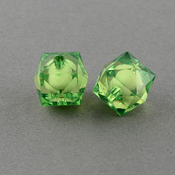 Transparent Acrylic Beads, Bead in Bead, Faceted Cube, Lime Green, 10x9x9mm, Hole: 2mm, about 1050pcs/500g(TACR-S112-10mm-23)