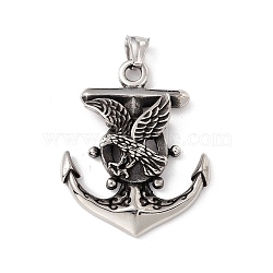 304 Stainless Steel Pendant, Boat Anchor with Eagle, Antique Silver, 51x41x9mm, Hole: 8x4mm(STAS-E158-43AS)