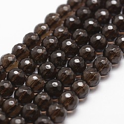 Natural Smoky Quartz Beads Strands, Faceted, Round, 6mm, Hole: 1mm, about 61pcs/strand, 14.9 inch~15.1 inch(G-D840-09-6mm)