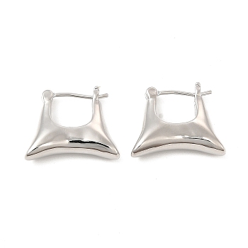 Brass Bag Shape Hoop Earrings for Women, Platinum, 16.5x19x5mm, Pin: 0.8mm