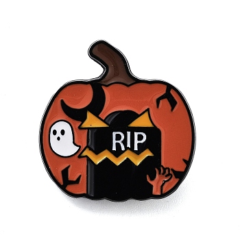 Halloween Theme Black Alloy Brooches, Enamel Pins, Pumpkin, 25.5x24.5x1.5mm