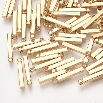 Brass Bar Pendants, Rectangle, Real 18K Gold Plated, 15x2x2mm, Hole: 0.8mm