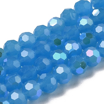Imitation Jade Glass Beads Strands, Faceted, Round, Steel Blue, 6x5.5mm, Hole: 0.9mm, about 94~97pcs/strand, 21.06~21.18''(53.5~53.8cm)