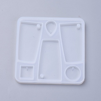 Silicone Molds, Resin Casting Molds, For UV Resin, Epoxy Resin Jewelry Making, Mixed Shape, White, 87x87x7mm, Inner Size: 16~54x14~29mm