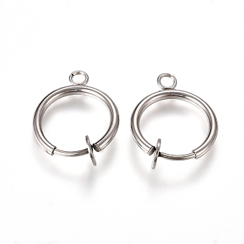 Tarnish Resistant 304 Stainless Steel Clip-on Earring Findings, For Non-pierced Ears, with Loop & Spring Findings, Stainless Steel Color, 17x13x4.5mm, Hole: 1.8mm