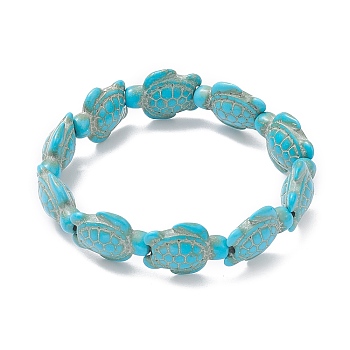Dyed Synthetic Turquoise Tortoise Beaded Stretch Bracelet for Kids, Turquoise, Inner Diameter: 1-7/8 inch(4.7cm)