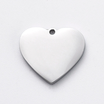 304 Stainless Steel Stamping Blank Tag Charms, Manual Polishing, Heart, Stainless Steel Color, 12x13x2mm, Hole: 0.8mm