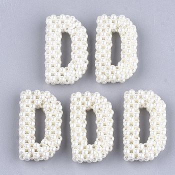 Handmade ABS Plastic Imitation Pearl Woven Beads, Letter, Letter.D, 32~33x19~20x7~8mm