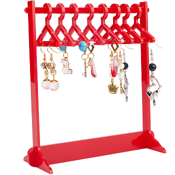 1 Set Coat Hanger Shaped Acrylic Earring Display Stands, Jewelry Organizer Holder for Earring Storage, with 8Pcs Mini Hangers, Red, Finish Product: 14x5.9x14.95cm, 12pcs/set