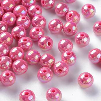 Opaque Acrylic Beads, AB Color Plated, Round, Camellia, 8x7mm, Hole: 2mm, about 1745pcs/500g