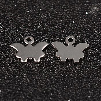 Butterfly 304 Stainless Steel Charms, Stainless Steel Color, 8x9x1mm, Hole: 1mm