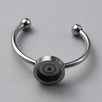 304 Stainless Steel Cuff Ring Components, with 201 Stainless Steel Tray and Beads, Stainless Steel Color, US Size 7 1/2(17.7mm), Tray: 6mm