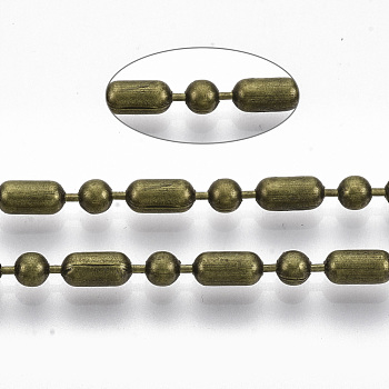 Brass Ball Chains, Ball-Bar Style, Round and Oval, Long-Lasting Plated, Soldered, with Spool, Cadmium Free & Nickel Free & Lead Free, Antique Bronze, 6.3x3.2mm and 3.2mm, about 301.83 Feet(92m)/roll