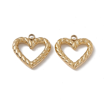 Vacuum Plating 201 Stainless Steel Pendants, Heart Charm, Real 18K Gold Plated, 16x16x3mm, Hole: 1.6mm