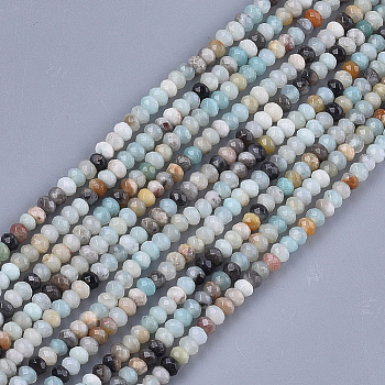 Natural Flower Amazonite Beads Strands, Faceted, Rondelle, 3.5~4x2.5~3mm, Hole: 1mm, about 120~122pcs/strand, 14.9 inch~15.1 inch