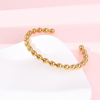 304 Stainless Steel Beads Cuff Bangles for Women, Round, Ion Plating(IP), Real 18K Gold Plated, 1/4 inch(0.6cm), Inner Diameter: 1-5/8x2-1/4 inch(4x5.85cm)