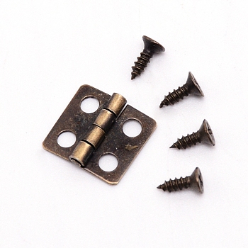 Iron Hinge, with Screw, Jewelry Box Accessories, Rectangle, Antique Bronze, 12x13x3mm, Hole: 2.5mm