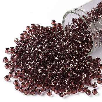 TOHO Round Seed Beads, Japanese Seed Beads, (746) Copper Lined Light Amethyst, 8/0, 3mm, Hole: 1mm, about 222pcs/10g