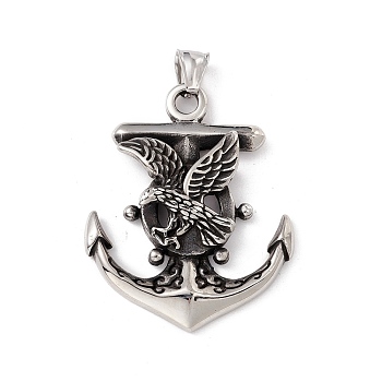 304 Stainless Steel Pendant, Boat Anchor with Eagle, Antique Silver, 51x41x9mm, Hole: 8x4mm