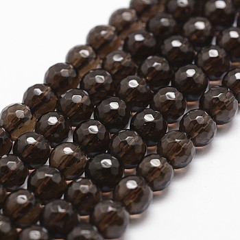 Natural Smoky Quartz Beads Strands, Faceted, Round, 6mm, Hole: 1mm, about 61pcs/strand, 14.9 inch~15.1 inch