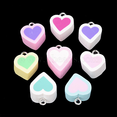 Platinum Mixed Color Heart Polymer Clay Pendants