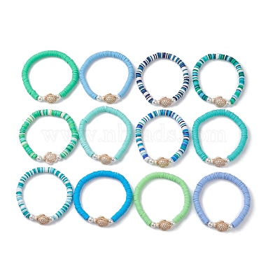 12Pcs 12 Style Synthetic Turquoise Tortoise Stretch Bracelets Set(BJEW-JB10097)-4