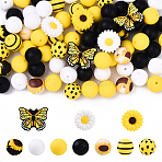 10 Styles Round & Daisy & Butterfly Silicone Beads, Focal Beads, Mixed Color, 15~20.5x15~25x8~15mm, Hole: 2~2.8mm(SIL-YW0001-88)