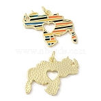 Brass Enamel Pendants, with Jump Ring, Long-Lasting Plated, Lead Free & Cadmium Free, Real 18K Gold Plated, Map with Heart Charm, Colorful, 16.5x23x1.5mm, Hole: 3mm(KK-K332-34G-01)