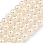 Glass Pearl Beads Strands, Round, Bisque, 4mm, Hole: 0.5mm, about 100pcs/strand, 15.55''(39.5cm)(HY-G002-01B-02)