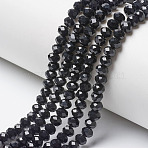 Opaque Solid Color Imitation Jade Glass Beads Strands, Faceted, Rondelle, Black, 2.9~3.3x2mm, Hole: 0.8mm,  about 135~140pcs/strand, 32~34cm(EGLA-A044-P2mm-D18)