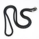Trendy Men's 201 Stainless Steel Box Chain Necklaces, with Lobster Claw Clasps, Gunmetal, 23.62 inch(60cm), 4mm(X-NJEW-L043B-46B)