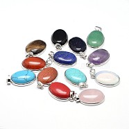 Oval Platinum Plated Brass Natural & Synthetic Mixed Stone Pendants, Cadmium Free & Lead Free, 31x20x7.5mm, Hole: 5x8mm(G-F228-15-RS)