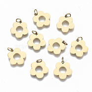 304 Stainless Steel Charms, Laser Cut, with Jump Rings, Flower, Real 14K Gold Plated, 13x12x1mm, Jump Ring: 4x0.5mm, 3mm inner diameter(STAS-S116-051G)