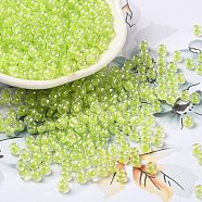 Glass Seed Beads, Inside Colours Lustered, Round, Light Green, 4x3mm, Hole: 1.4mm, about 7650pcs/pound(SEED-H002-L-A233)