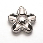 Flower 304 Stainless Steel Pendants, Stainless Steel Color, 19x17x4.8mm, Hole: 2.5mm(STAS-F079-010)