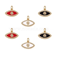 6Pcs 3 Colors Brass Micro Pave Clear Cubic Zirconia Pendants, with Enamel and Jump Rings, Real 18K Gold Plated, Eye, Mixed Color, 10x16x3mm, Hole: 3mm, 2pcs/color(ZIRC-SZ0003-51)