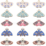 20Pcs 5 Style Alloy Enamel Pendants, Moth Charm, Mixed Color, 15~21.5x28x1.5mm, Hole: 1.8~2mm, 4pcs/style(ENAM-SC0004-50)