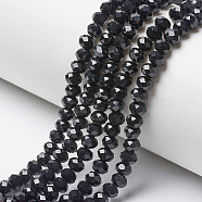 Opaque Solid Color Imitation Jade Glass Beads Strands, Faceted, Rondelle, Black, 2.9~3.3x2mm, Hole: 0.8mm,  about 148~150pcs/strand, 39.5~40cm(EGLA-A044-P2mm-D18)