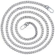 Bag Strap Chains, Iron Curb Link Chains, with Swivel Lobster Claw Clasps, Silver, 63 inch(160cm), 1 strand/box(IFIN-PH0024-03S-7x160)