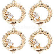 10Pcs Brass Micro Pave Cubic Zirconia Pendants, Dolphin Ring, Real 18K Gold Plated, 19x16x1mm, Hole: 1mm(ZIRC-BBC0002-31)