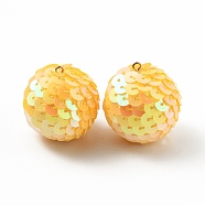 Sparkly Paillette Plastic Pendant Decorations, AB Color Plated, Ball Shape, Gold, 30x29mm, Hole: 2mm(FIND-H211-B-05)