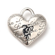 Rack Plating Alloy Pendants, Cadmium Free & Lead Free, Heart with Word Love, Platinum, 16x16x5mm, Hole: 4x3mm(PAALOY-K256-04P)