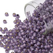 TOHO Round Seed Beads, Japanese Seed Beads, (PF2108) PermaFinish Lavender Opal Silver Lined, 8/0, 3mm, Hole: 1mm, about 222pcs/bottle, 10g/bottle(SEED-JPTR08-PF2108)