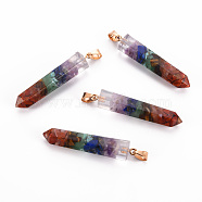 2Pcs Natural & Synthetic Mixed Gemstone Pendants, with Golden Brass Bails, Bullet, 50~52.5x10x10mm, Hole: 4x7mm(G-FS0001-89)