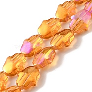Transparent Electroplate Glass Beads Strands, Half Rainbow Plated, Hamsa Hand, Dark Orange, 17.8x13.5x7.5mm, Hole: 1.3mm, about 40pcs/strand, 27.95 inch(71cm)(EGLA-F159-HR01)