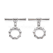 Brass Micro Pave Clear Cubic Zirconia Toggle Clasps, Nickel Free, Ring, Real Platinum Plated, 24mm, Ring: 16x13x2mm, Bar: 22x6x2.5mm, Jump Ring: 5x0.7mm, 3.6mm inner diameter(KK-S356-500P-NF)