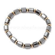Synthetic Non-Magnetic Hematite Column Beaded Stretch Bracelets, Gold, Inner Diameter: 2-3/4 inch(6.92cm)(BJEW-E080-04B)
