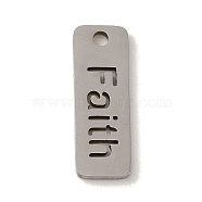 201 Stainless Steel Pendants, Laser Cut, Rectangle with Faith Charm, Stainless Steel Color, 17x6x1mm, Hole: 1.5mm(STAS-E217-39A-P)